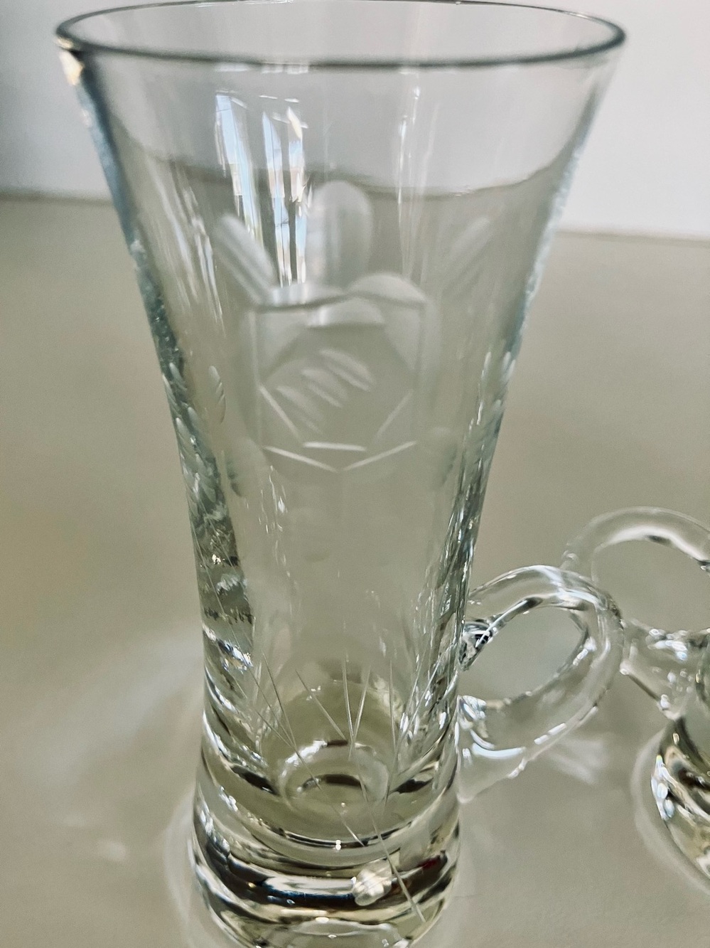 Royal Moselle Hand Blown/Etched Crystal Shot Glasses Set Of Four, Never Used